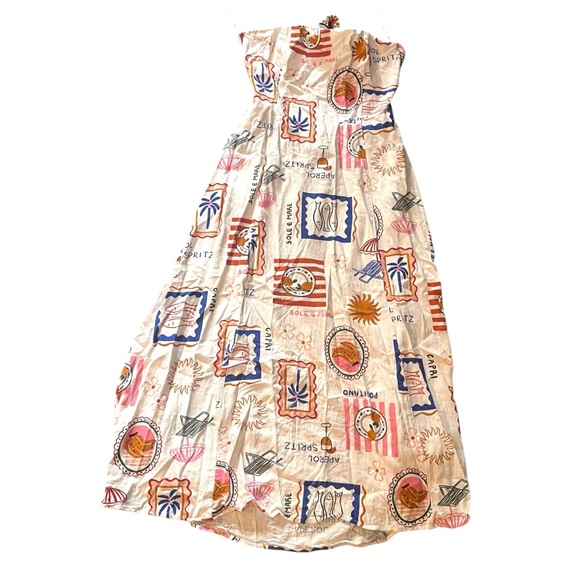 Paper Heart Aperol Spritz Italian Postcard Linen Blend Strapless Maxi Dress - Picture 3 of 6